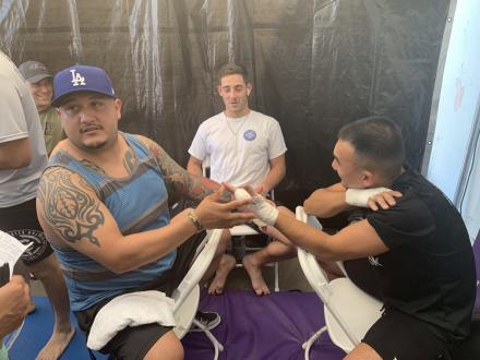 Tyler Nakashima getting wrapped up