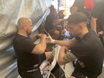 Josh Vogelsang getting wrapped up