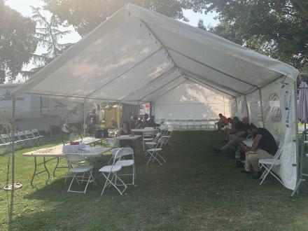 Blue corner tent