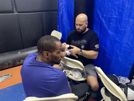 Carlos getting wrapped up