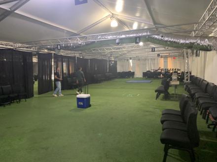 Blue corner locker room