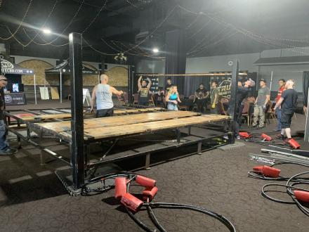 The OCCW pro wrestling ring getting setup