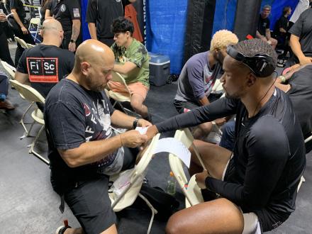 Justin getting wrapped up