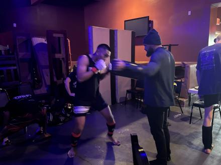 Gabe warming up Erick