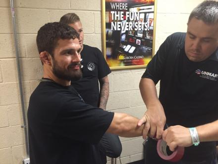 Justin Governale getting wrapped up