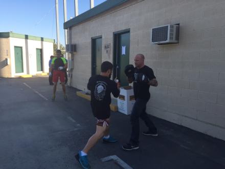 Logan Arguello warming up