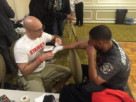 Josh Jones getting wrapped up