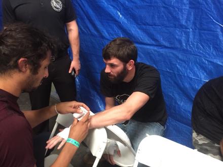 Andrew Freelove getting wrapped up