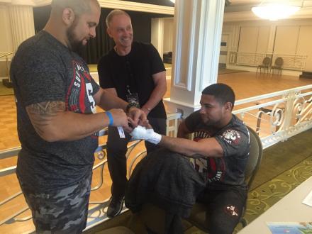 Josh getting wrapped up