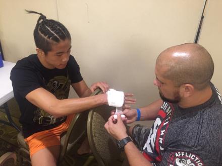 Carl getting wrapped up