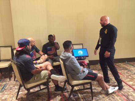 Referee Frank Trigg going over the rules